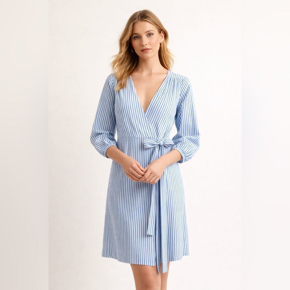 NWT J. Crew Blue and White Striped Wrap Coastal Dress